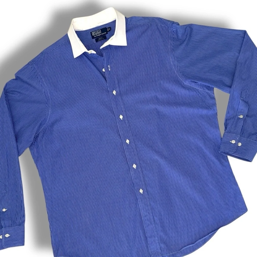 Polo Ralph Lauren Regent Custom Fit Blue Pinstripe Dress Shirt Large 18 - 36/37